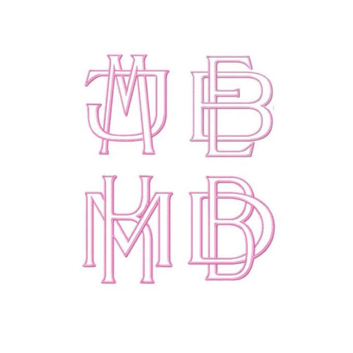 1.5" Two Type Outline Satin Embroidery Font Package for DIY monograms