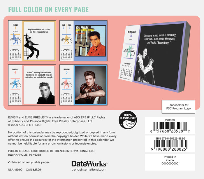 2027 Elvis Presley By Day Calendar