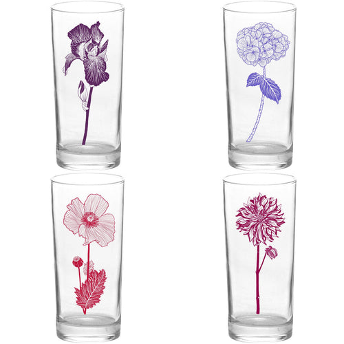 4 Pack Boxed Set Flowers Color Tall Collins Glasses