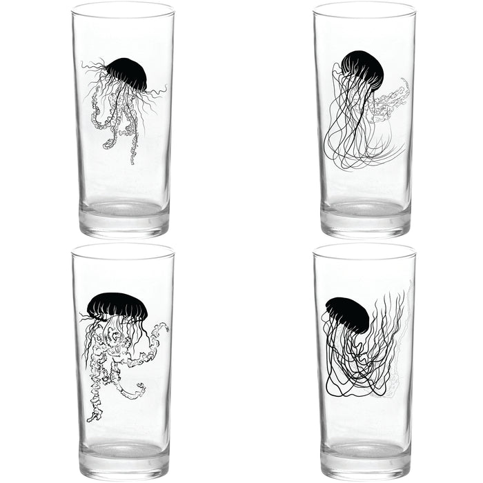 4 Pack Boxed Set Jellyfish Black Tall Collins Glasses