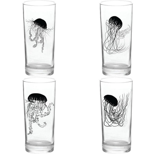 4 Pack Boxed Set Jellyfish Black Tall Collins Glasses