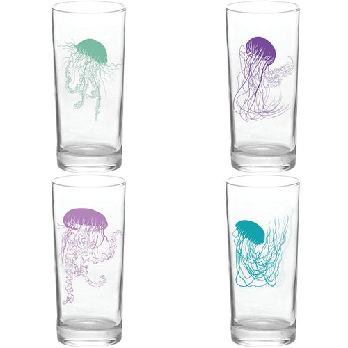 4 Pack Boxed Set Jellyfish Colors Tall Collins Highball Glasses