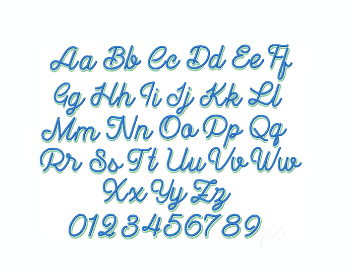 4x4 Double Satin Stitch Shadow Script Embroidery Font Package