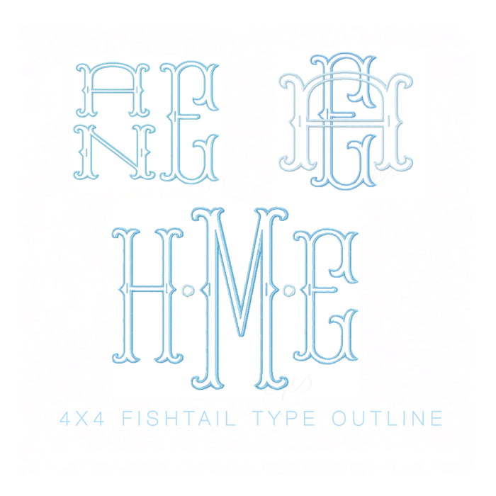 4x4 Fishtail Outline Satin Stitch Embroidery Font