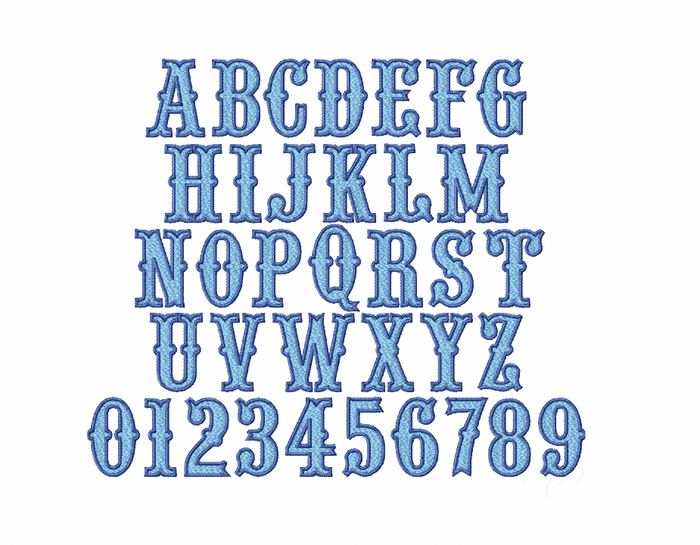 4x4 Western Fill Satin Embroidery Font for Monogramming