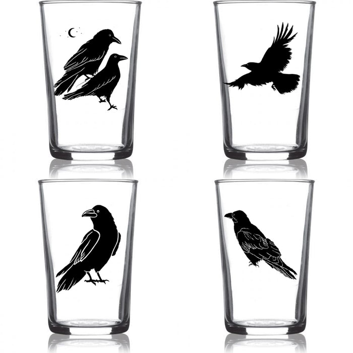 "All The Ravens" 6.75oz Euro Wine Juice Glass 4 Pack Black Set