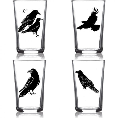 "All The Ravens" 6.75oz Euro Wine Juice Glass 4 Pack Black Set
