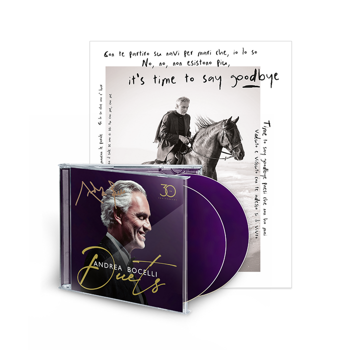 Andrea Bocelli: Duets - 30th Anniversary Signed CD + “Time To Say Goodbye” Commemorative Poster