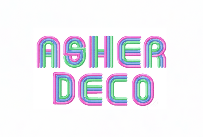 Asher Deco Inline Embroidery Font Small for unique crafts.