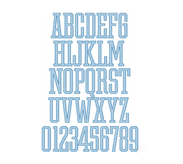 Athletic Fill Embroidery Font for Monograms