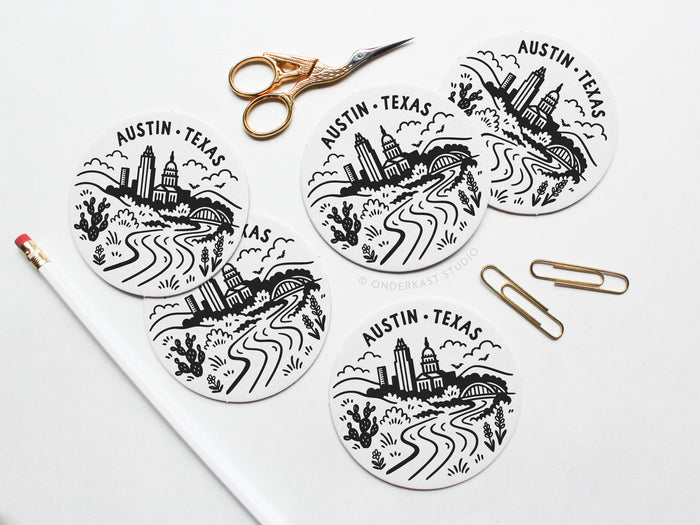 Austin Texas Skyline Letterpress Coaster Set