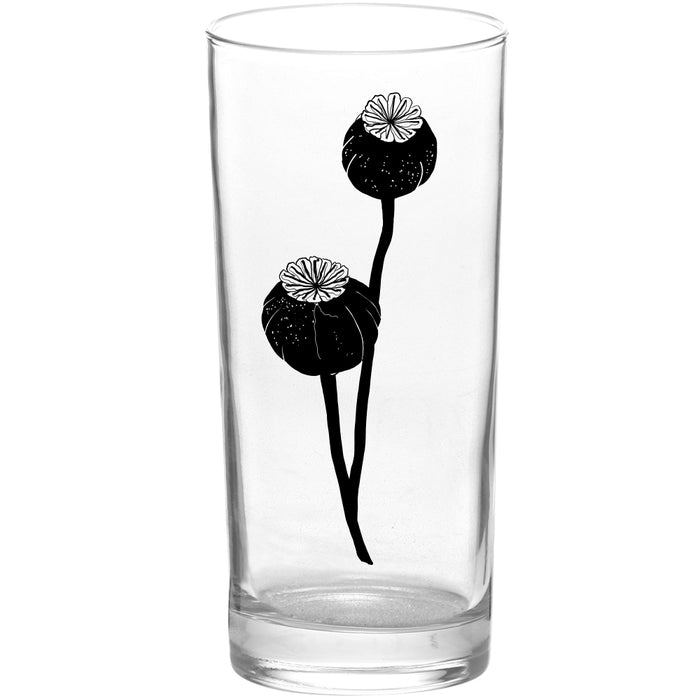 Black Poppy Pod Black Tall Collins Glass - Botanical Series