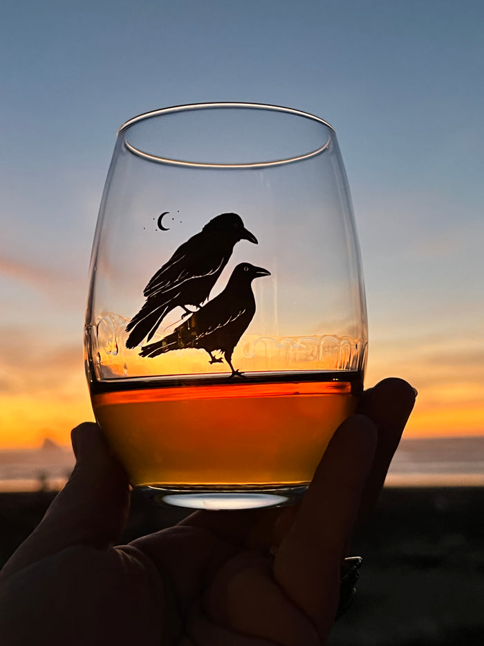 Celestial Raven Stemless Wine Glass