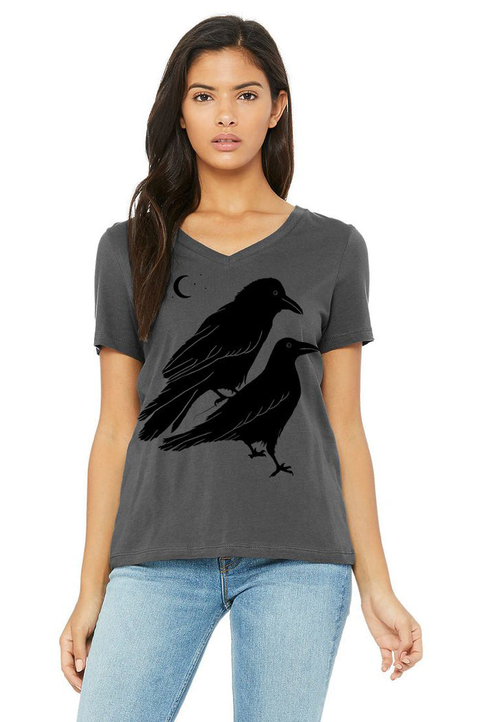 Celestial Raven V-Neck Tee - Women's Asphalt