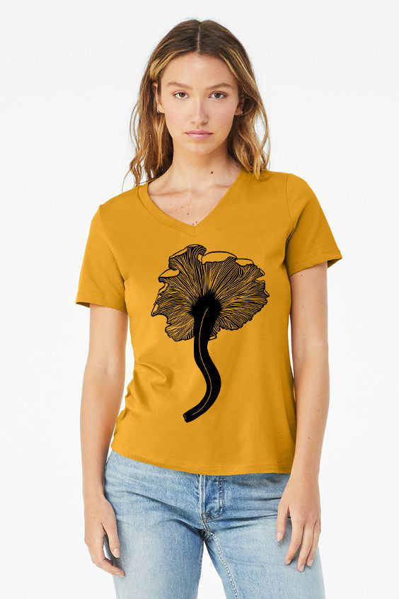 Chanterelle *Limited Edition* T-Shirt - Ladies Cut Women's Mustard 100% Cotton V-Neck Tee
