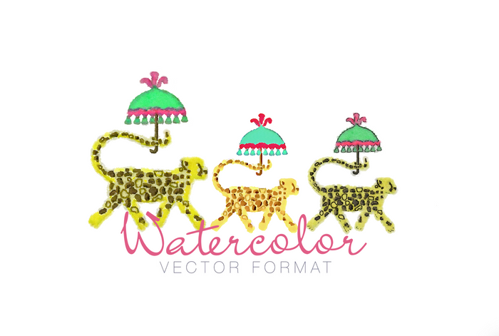Cheetah with Umbrella Watercolor PNG SVG PDF Vector