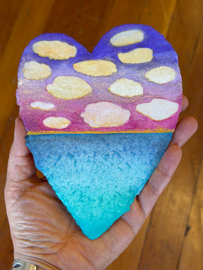 Cherry Cloud Jubilee Heart Painting 11 x 14  - Original Watercolor Paintings By Seasons Kaz Sparks