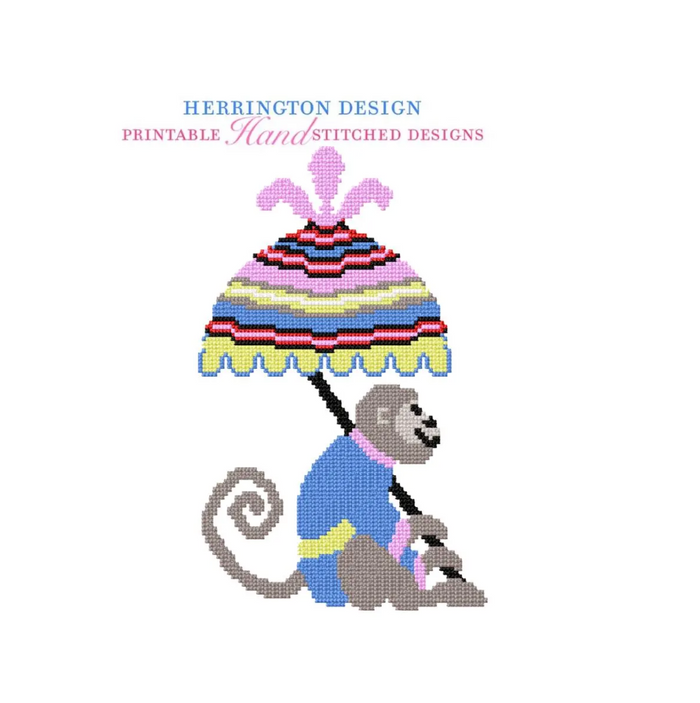 Chinoiserie Chic Monkey with Umbrella Needlepoint