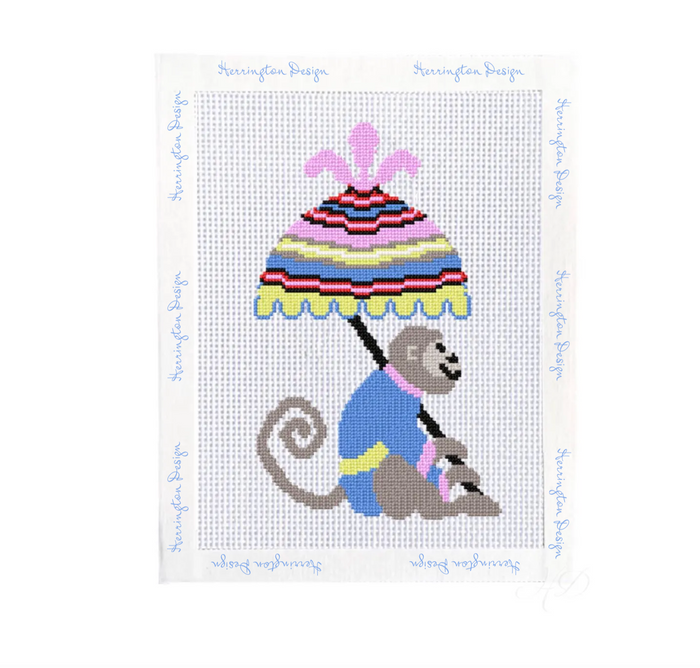Chinoiserie Chic Monkey with Umbrella Needlepoint