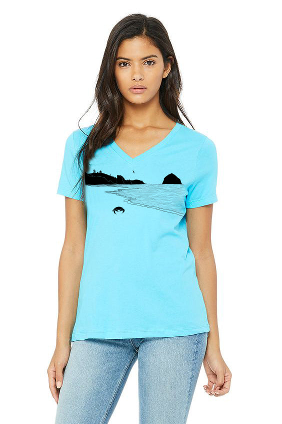 Crabby Beach V-Neck Tee - Women's Turquoise