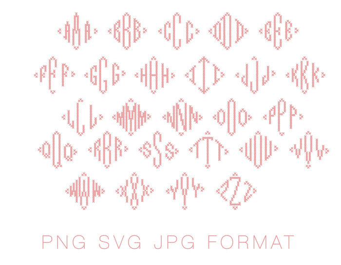 Cross Stitch Diamond PDF PNG JPG SVG & EPS Monogram Font