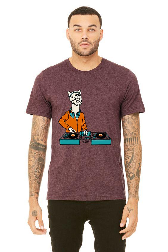 DJ LlamaRama T-Shirt - Unisex Heather Maroon And Dark Grey