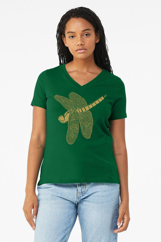 Dragonfly Jewel *Limited Edition* V-Neck Ladies T-shirt Kelly Green