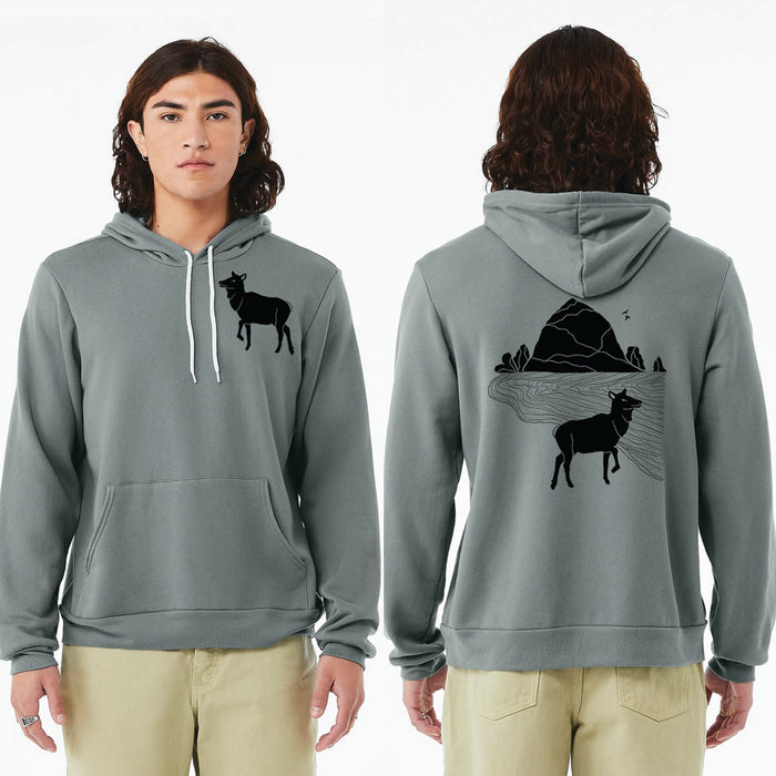 Elk Haystack Love - Pullover Sponge Fleece Hoodie - Blue Storm