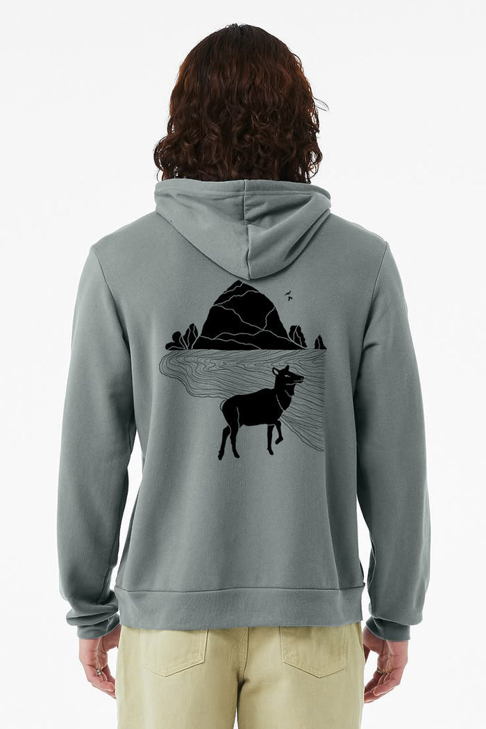 Elk Haystack Love - Pullover Sponge Fleece Hoodie - Blue Storm