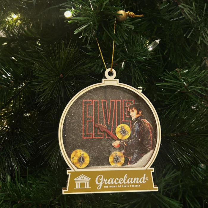 Elvis 68 Special Black Leather Wood Ornament