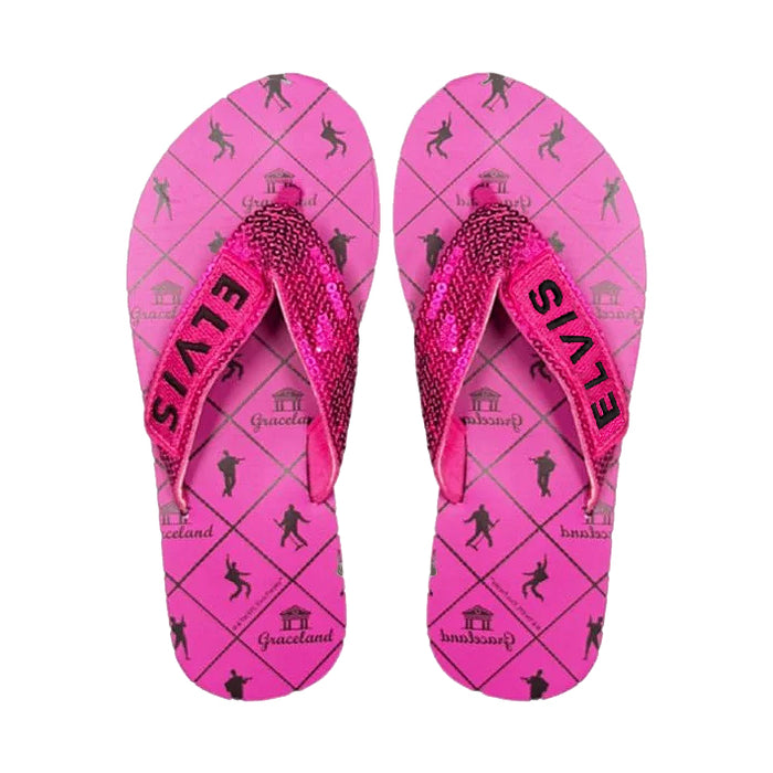 Elvis Graceland Pink Sequin Strap Flip Flops