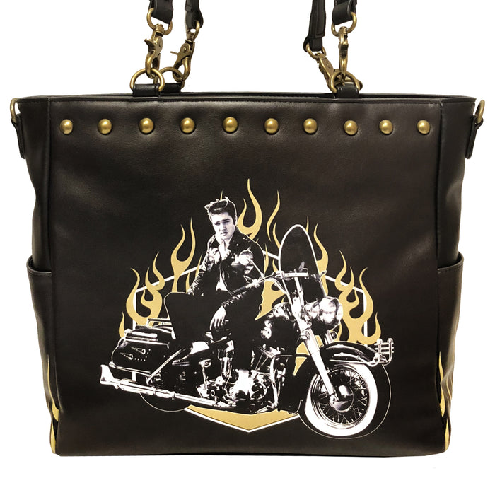 Elvis Motorcycle Flames Tote Bag