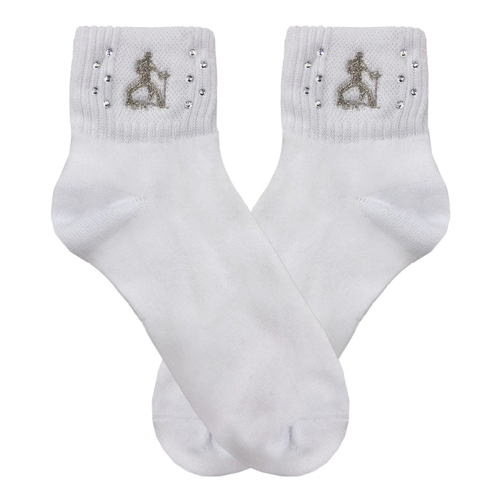 Elvis Silhouette Rhinestone Socks White