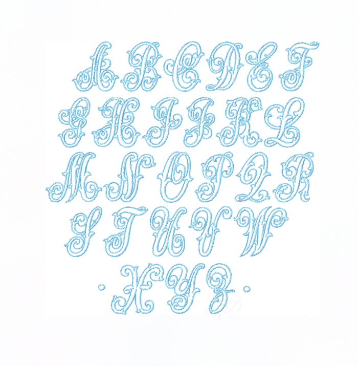 Embossed Monogram Satin Embroidery Font 4x4