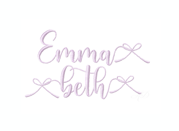 Emma Beth Bow Satin Embroidery Font for custom embroidery monograms
