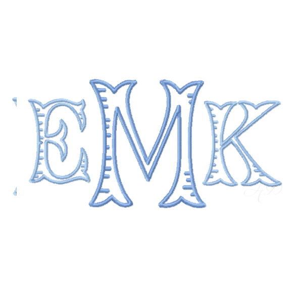 Fairfax Satin Ribbed Embroidery Font available in five sizes