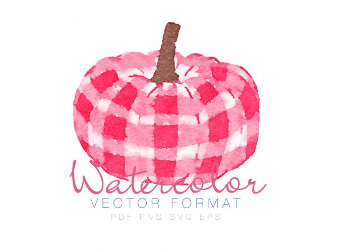 Watercolor Gingham Pumpkins in pink, blue, and orange SVG & EPS files available for download.
