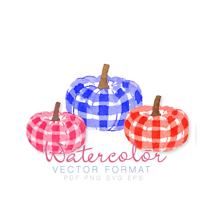 Gingham Pumpkins Watercolor - Pink, Blue, Orange SVG & EPS