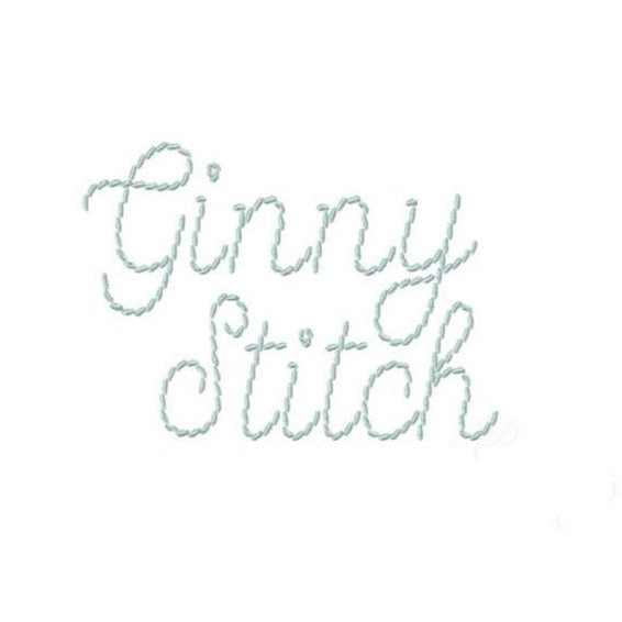 Ginny Script Satin Hand Stitch Monogram Font for Embroidery