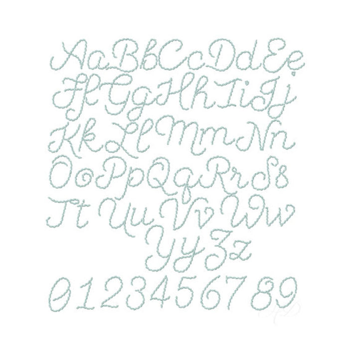 Ginny Script Satin Hand Stitch Small Monogram Font
