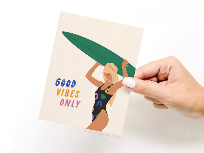 Good Vibes Only Surfer Greeting Card
