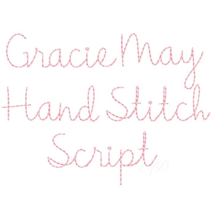Gracie May Embroidery Font Package in vintage style.