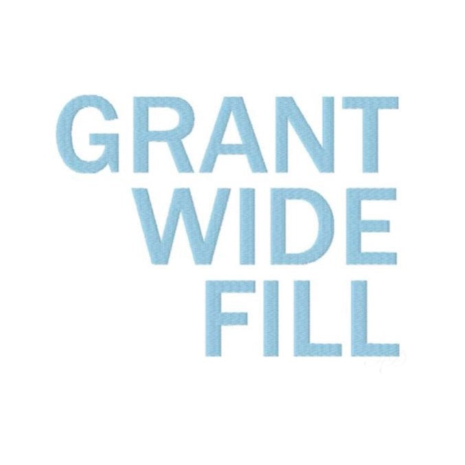Grant Wide Fill Embroidery Font showcasing versatile sizes for crafting.