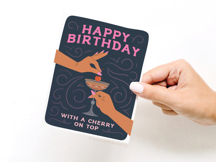 Happy Birthday Cocktail With Cherry On Top Greeting Card - Onderkast Studio