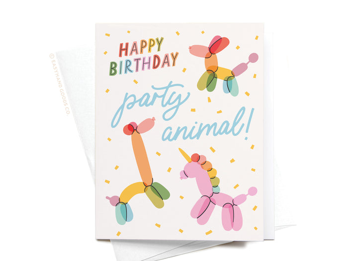 Happy Birthday Party Animal Balloons Greeting Card - Onderkast Studio