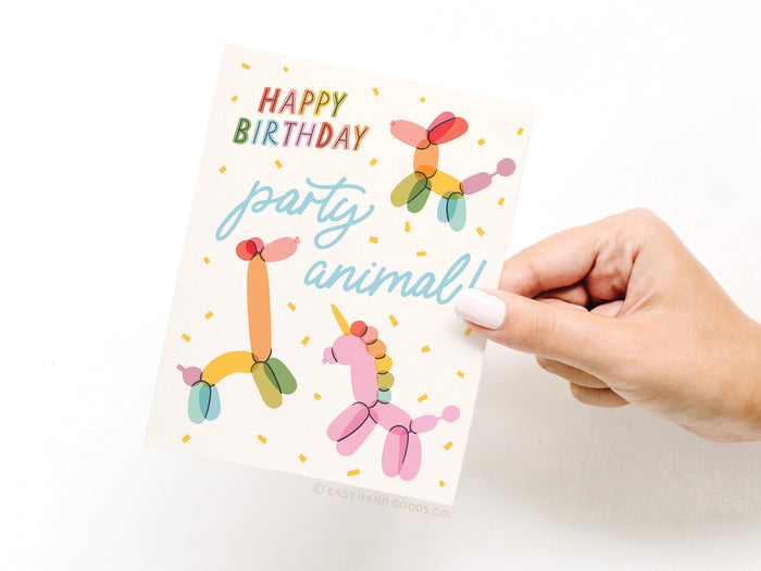 Happy Birthday Party Animal Balloons Greeting Card - Onderkast Studio