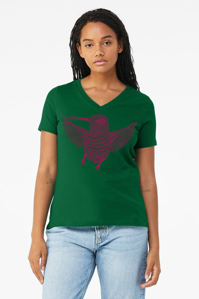 Hummingbird Hello *Limited Edition* Ladies V-Neck T-Shirt Kelly Green