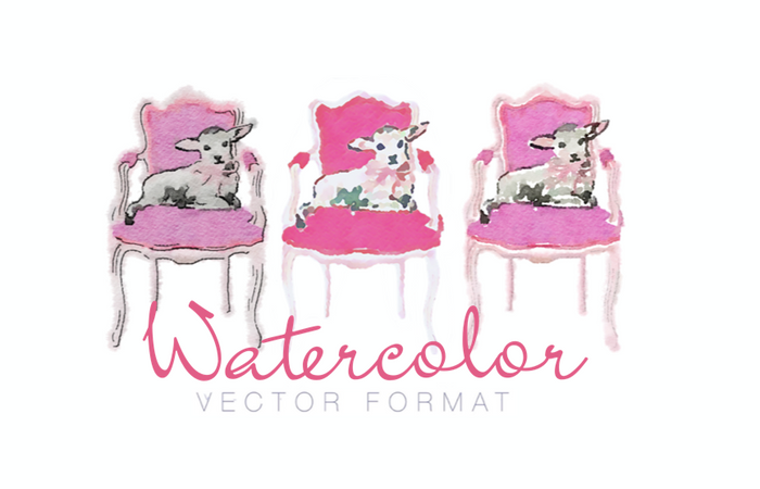 Lamb Vintage Chair Watercolor PNG SVG PDF Vector