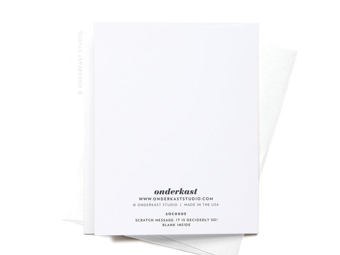 The Magic 8-Ball Birthday Scratch-Off Greeting Card by Onderkast Studio features black text on the back and comes with a white envelope—perfect for sending fun, scratch-off messages. Made in the USA and blank inside.