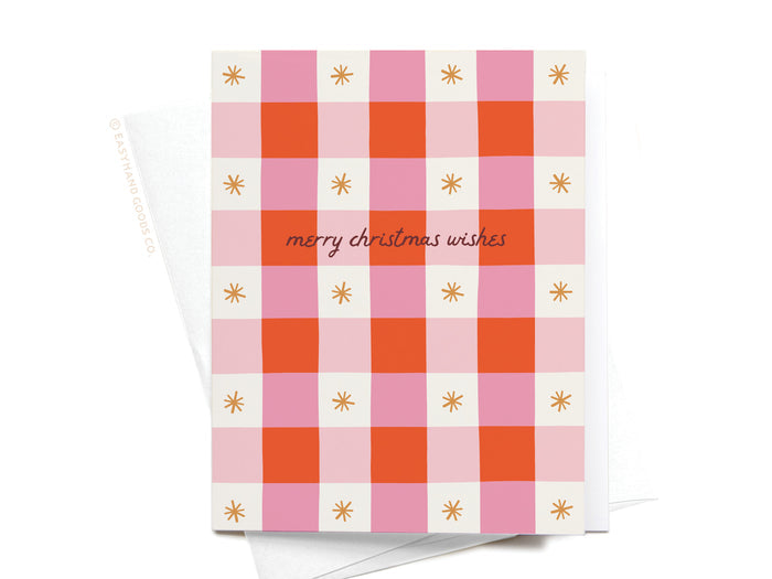 Merry Christmas Wishes Gingham Greeting Card